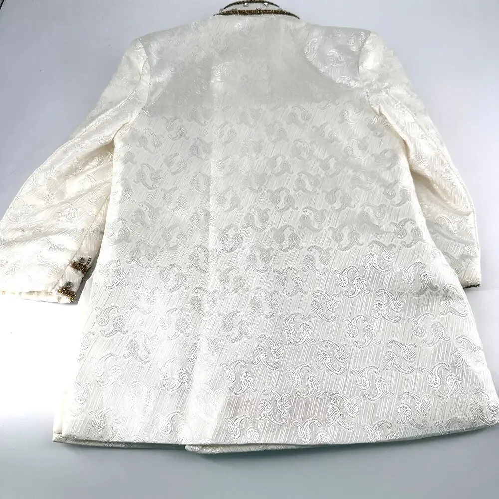 Boys White Sherwani Jacket Beaded Embroidery Gold Buttons 14